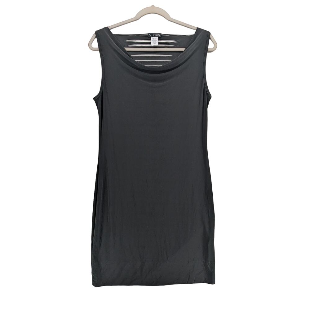 Venus Club Cutout Back Dress M Black Drape Bodycon Studs‎ Mini Party Sleeveless